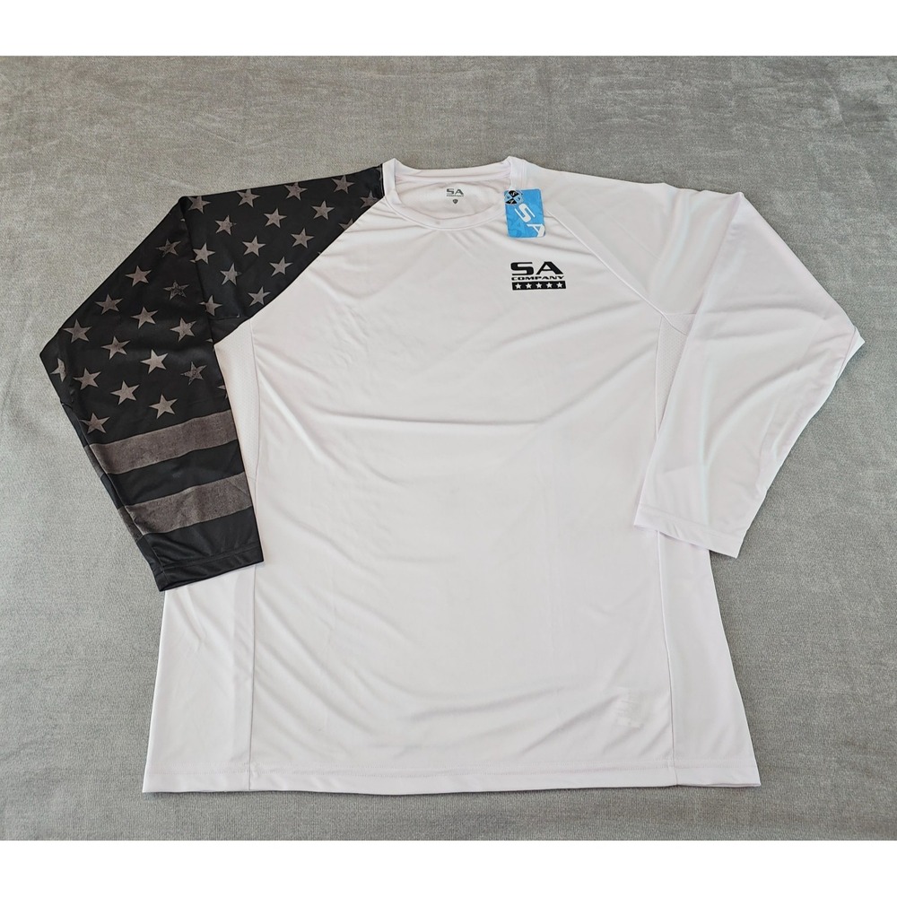 SA Company Shirt Mens Mesh White Black Long Sleeve Fishing USA Flag Arm SIZE 3X